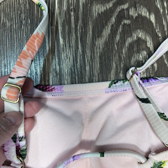 Xhilaration Floral Bikini Top - Pink and Green - Picture 3 of 5